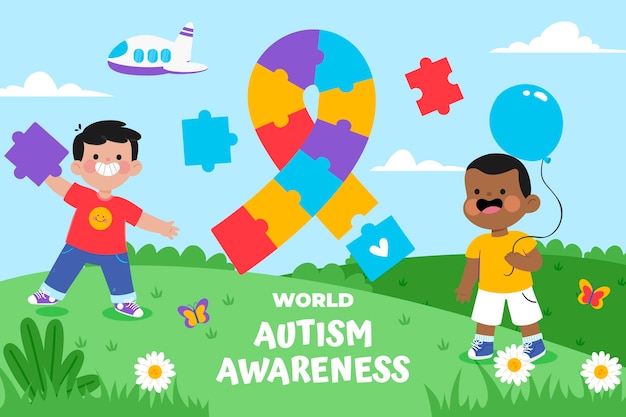 Flat world autism awareness day background