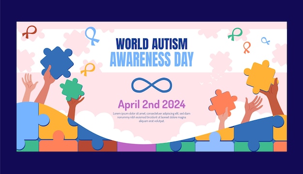 Free Vector flat world autism awareness day horizontal banner template