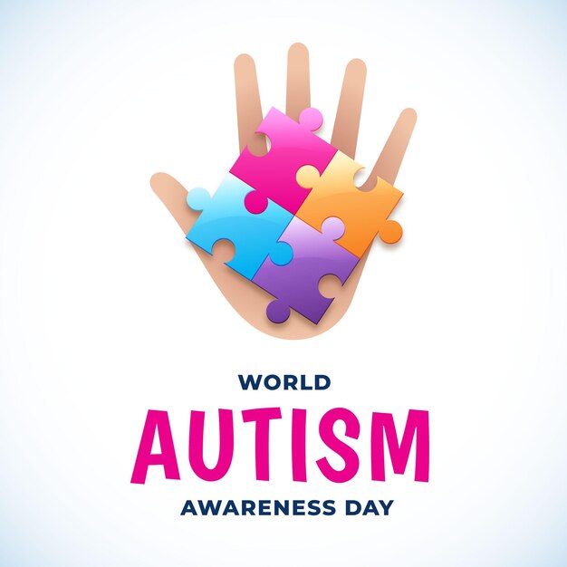 Flat world autism awareness day illustration with puzzle pieces