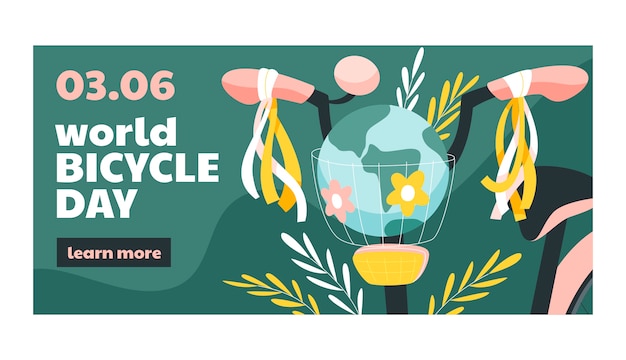 Flat world bicycle day banner template