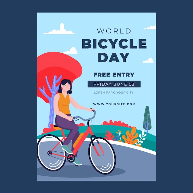 Flat world bicycle day flyer template