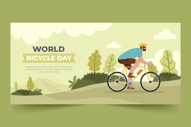 Flat world bicycle day horizontal banner template