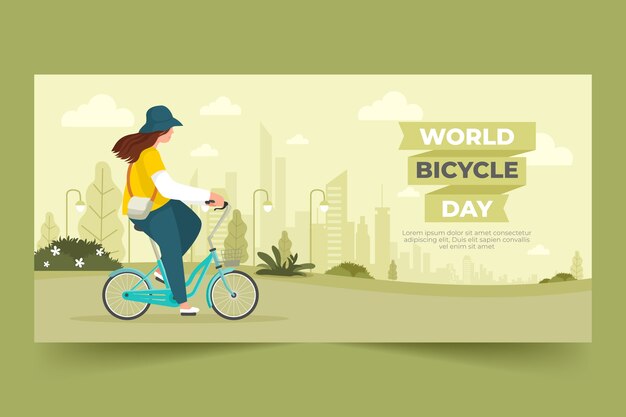 Flat world bicycle day horizontal banner template