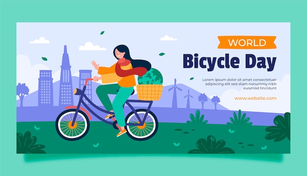 Flat world bicycle day horizontal banner template