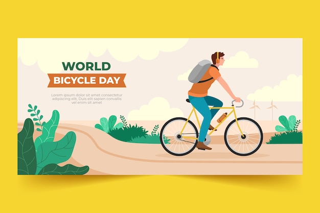 Flat world bicycle day horizontal banner template