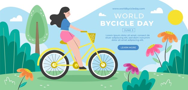 Flat world bicycle day horizontal banner template