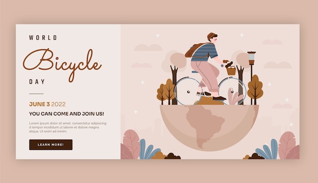 Flat world bicycle day horizontal banner template