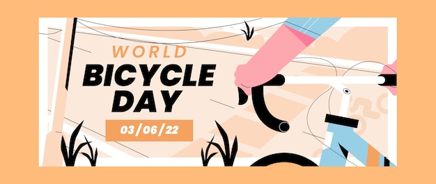 Flat world bicycle day horizontal banner template