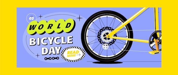 Flat world bicycle day horizontal banner template