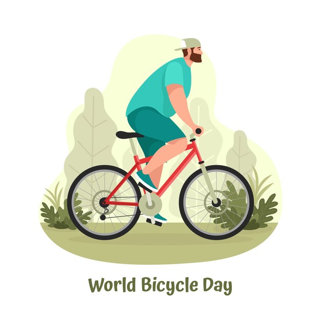 Flat world bicycle day illustration