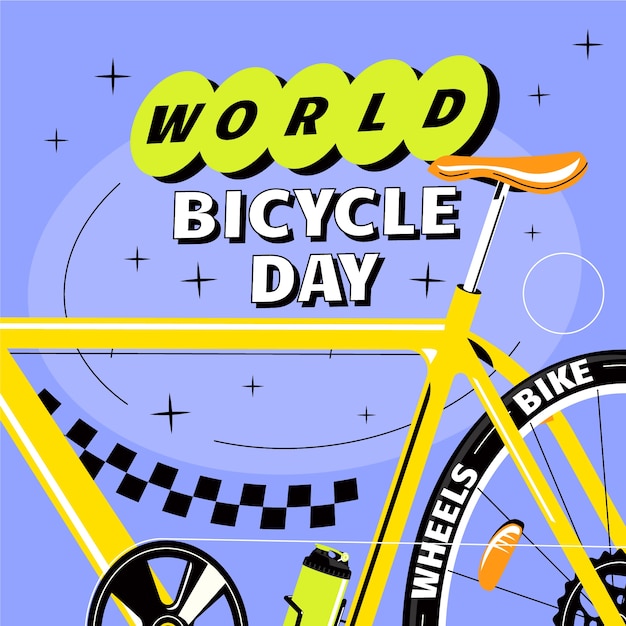 Flat world bicycle day illustration