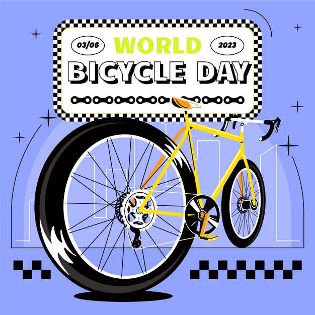 Flat world bicycle day illustration