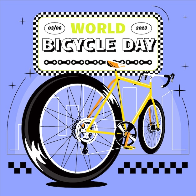 Flat world bicycle day illustration