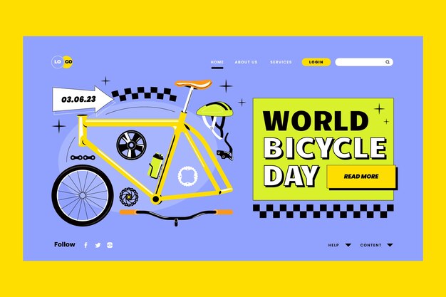 Flat world bicycle day landing page template