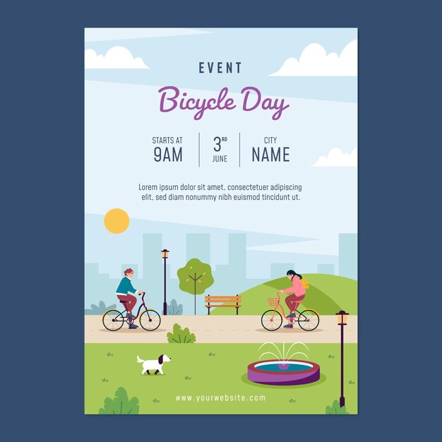 Flat world bicycle day poster template