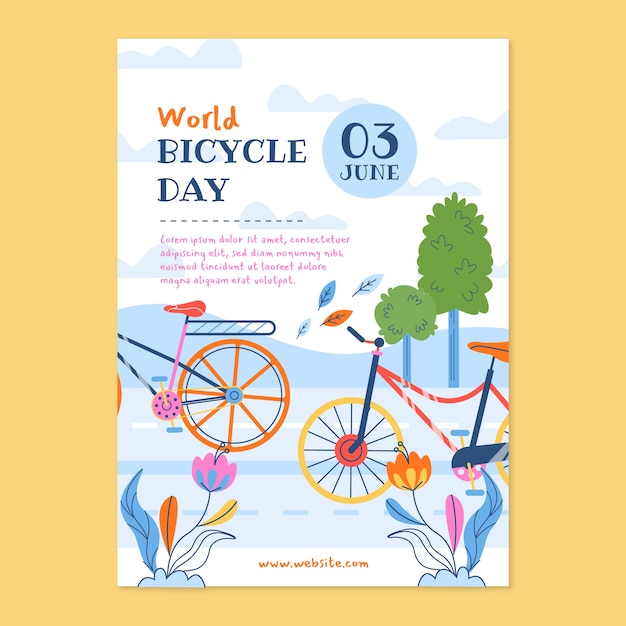 Free Vector flat world bicycle day vertical poster template with bicycles