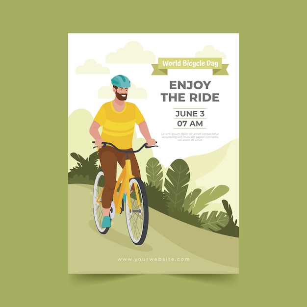 Flat world bicycle day vertical poster template