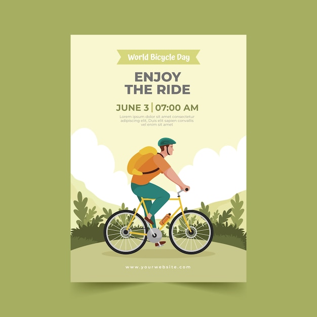 Flat world bicycle day vertical poster template