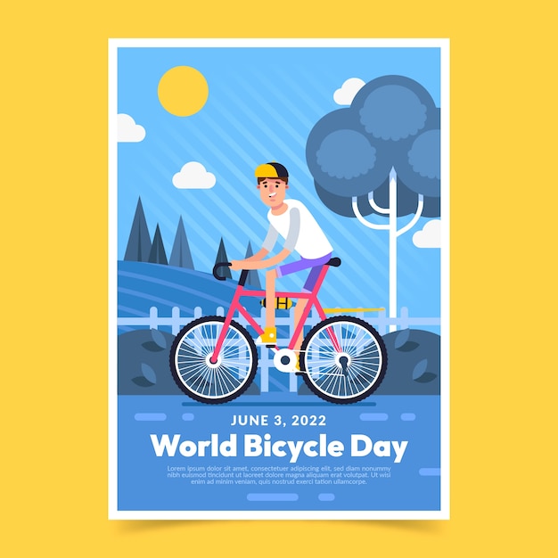 Flat world bicycle day vertical poster template