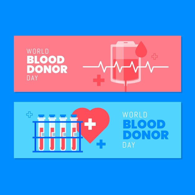 Flat world blood donor day banners set