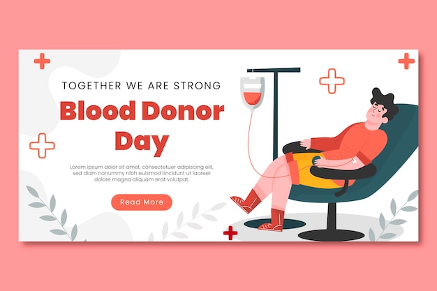 Free Vector flat world blood donor day horizontal banner template with person donating blood