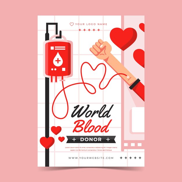 Flat world blood donor day vertical poster template