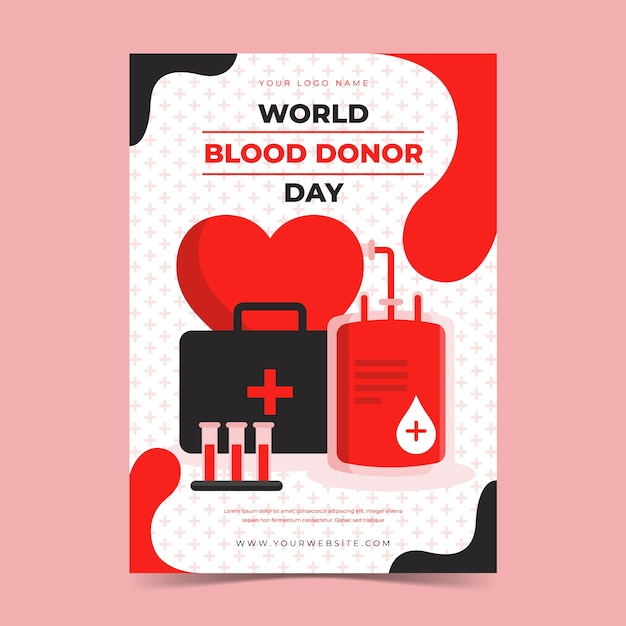 Flat world blood donor day vertical poster template