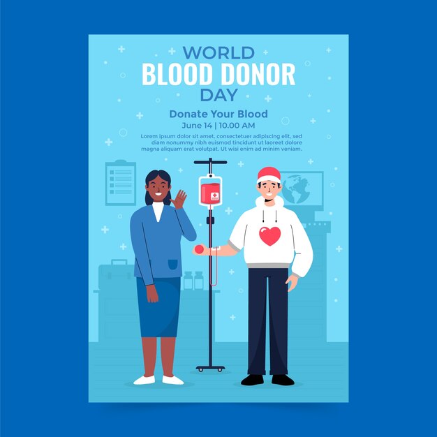 Flat world blood donor day vertical poster template