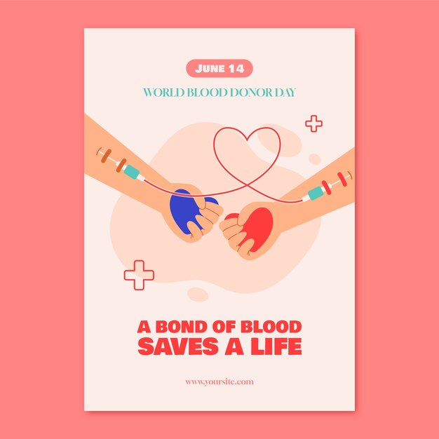 Flat world blood donor day vertical poster template