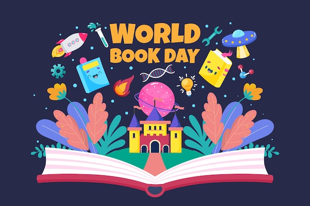 Flat world book day background