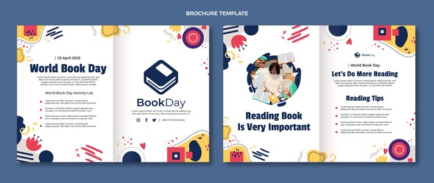 Flat world book day brochure template