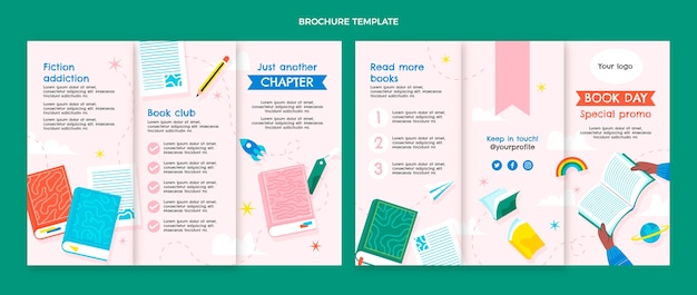 Flat world book day brochure template