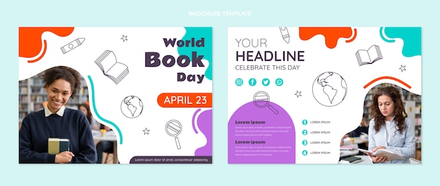 Flat world book day brochure template