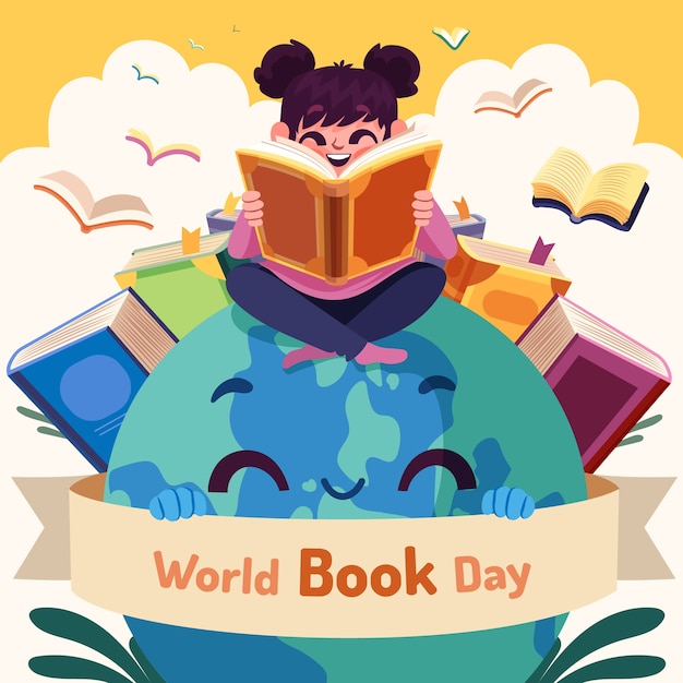 Flat world book day celebration illustration