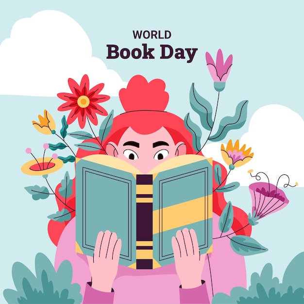 Flat world book day celebration illustration