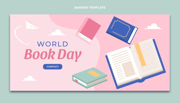 Flat world book day horizontal banner