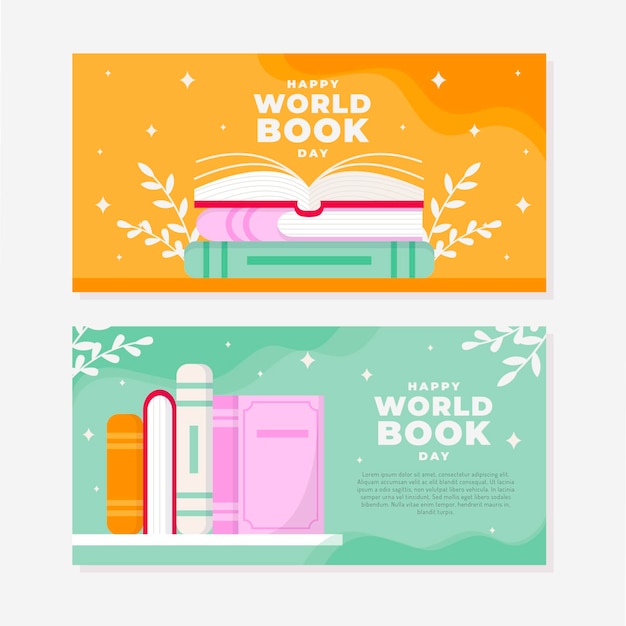 Free Vector flat world book day horizontal banners