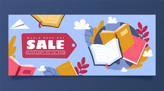 Free vector flat world book day horizontal sale banner