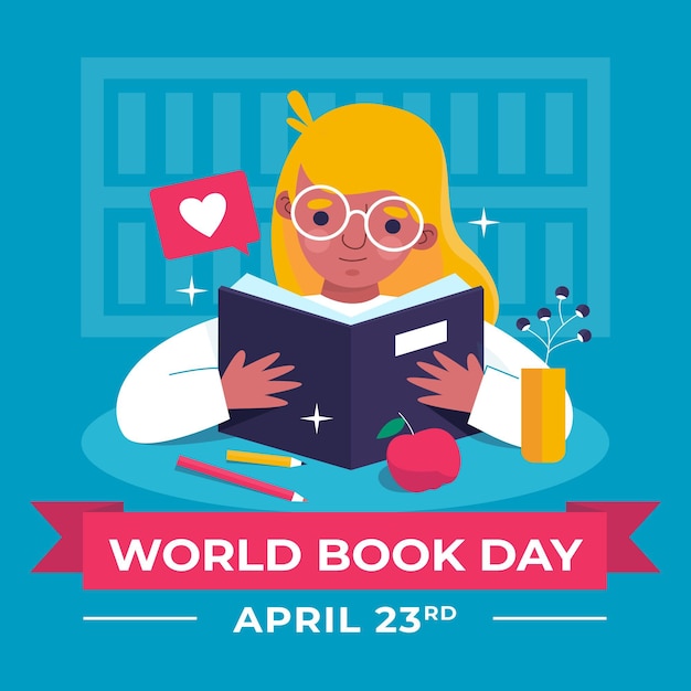 Flat world book day illustration