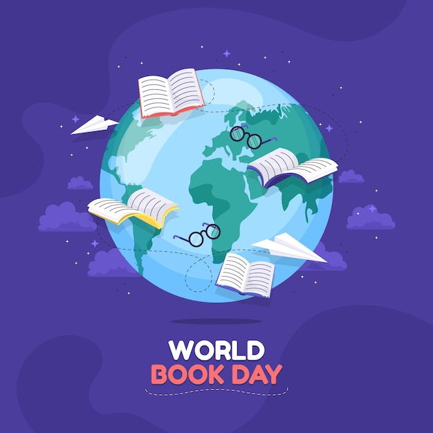 Flat world book day illustration