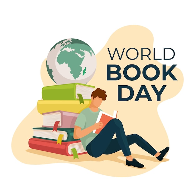 Flat world book day illustration