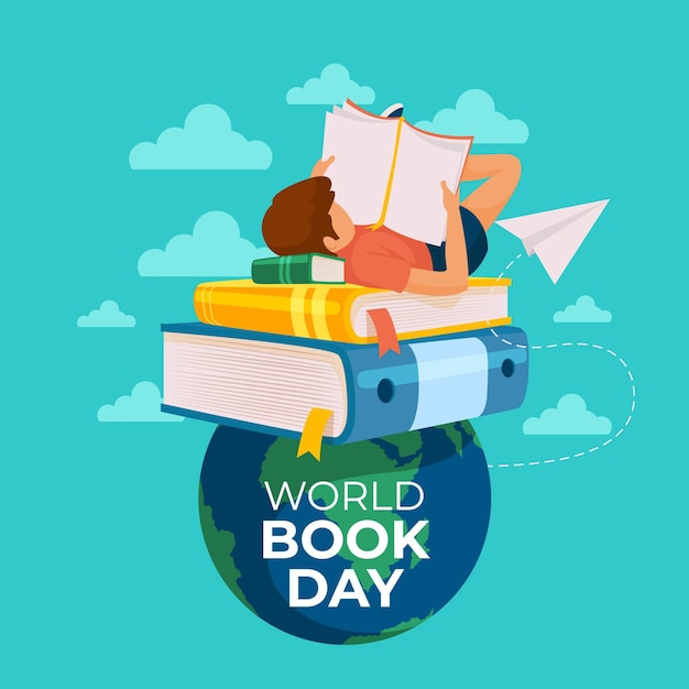 Flat world book day illustration