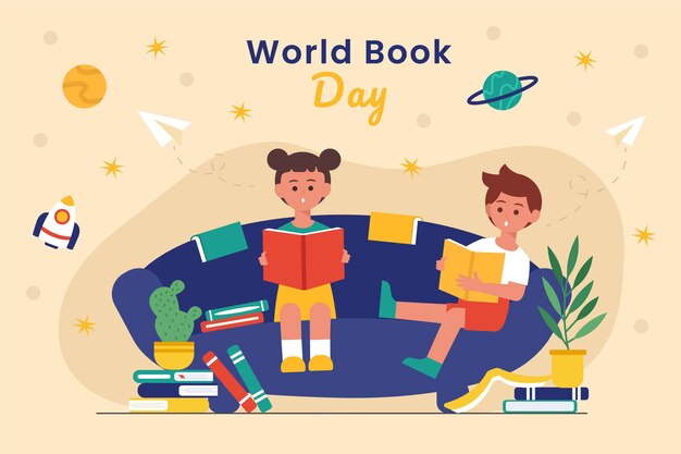 Flat world book day illustration