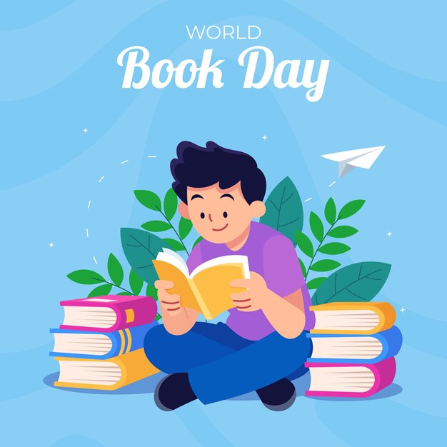 Flat world book day illustration