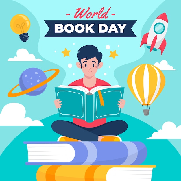 Flat world book day illustration