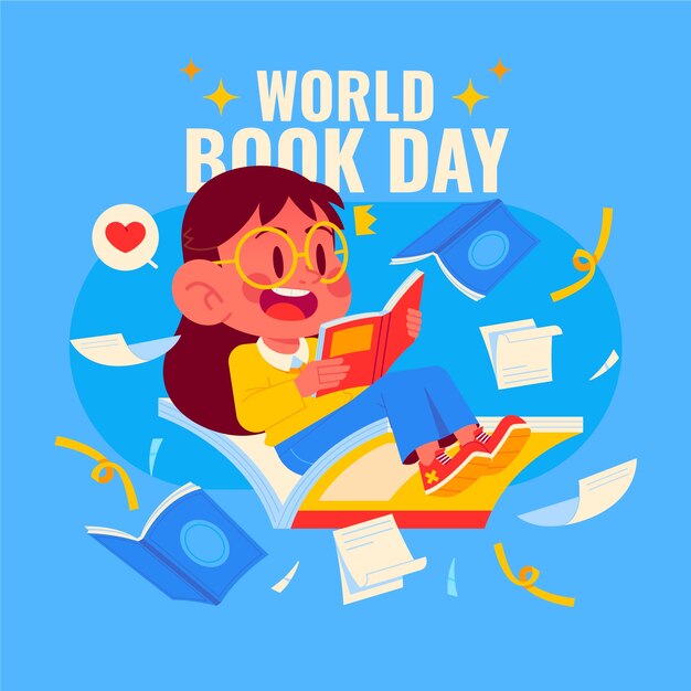 Flat world book day illustration