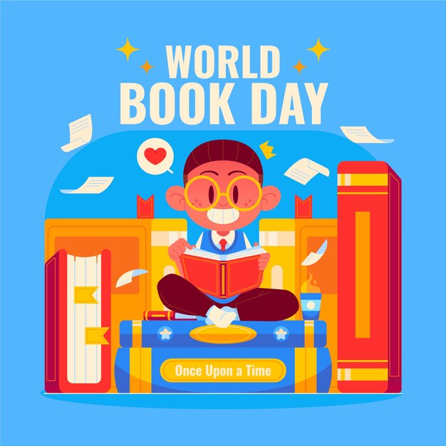 Flat world book day illustration