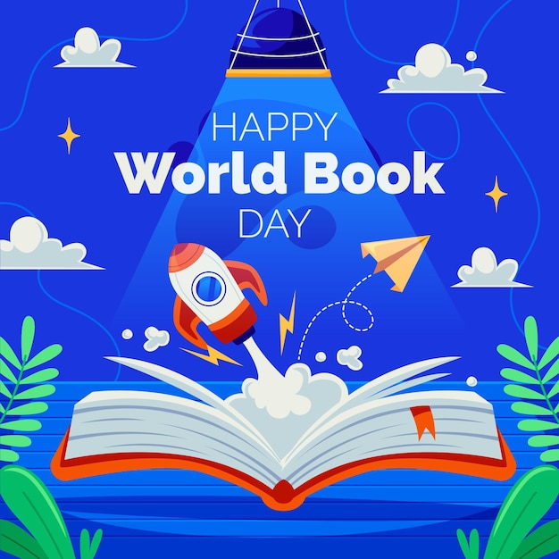 Flat world book day illustration