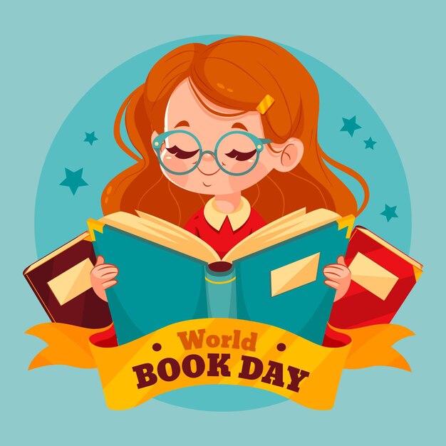 Flat world book day illustration