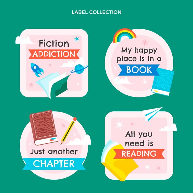 Flat world book day labels collection